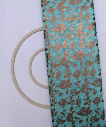 light blue floral foil print modal chanderi fabric